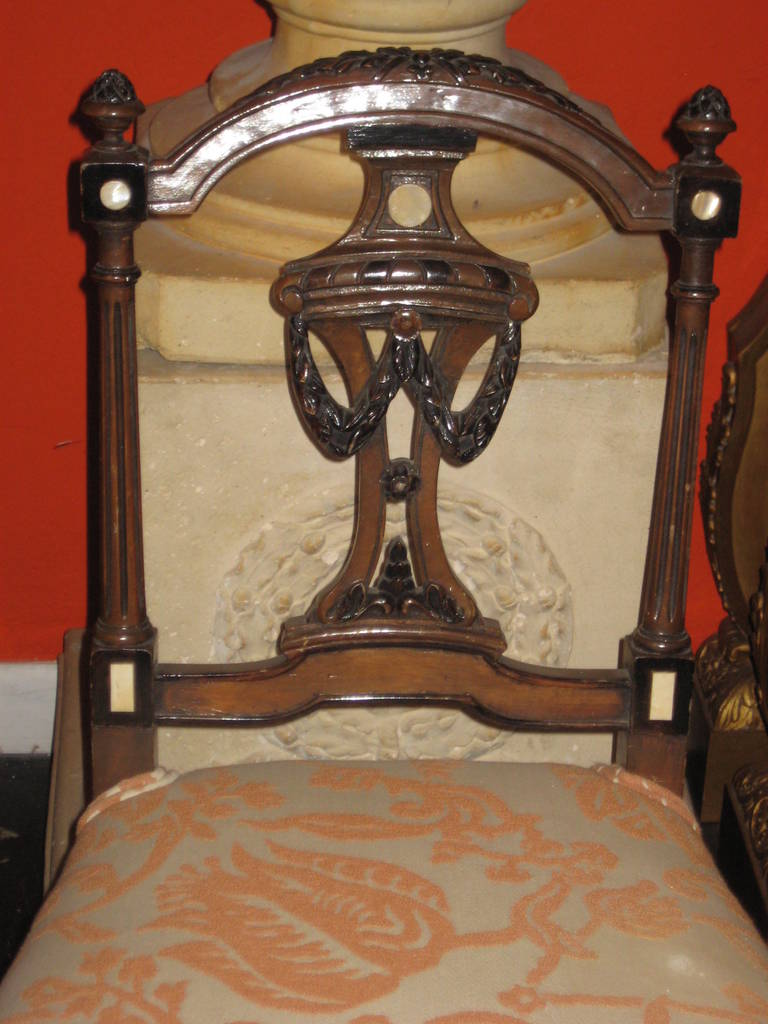 Mother-of-Pearl Four Edwardian Mahogany and Ebonized Parlor Chairs For Sale