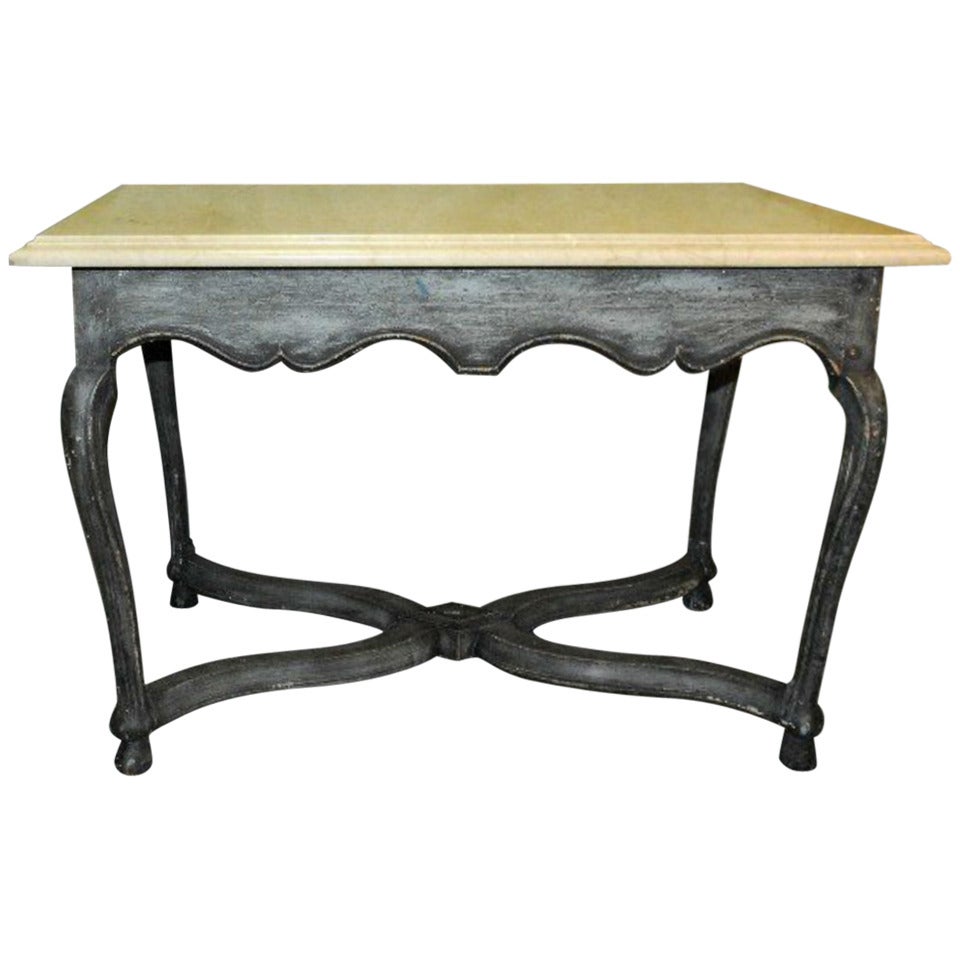 Provincial Carved and Painted Marble Top Center Table