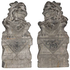 Pair of Chinese Carved Marble Imperial Guardian Lions