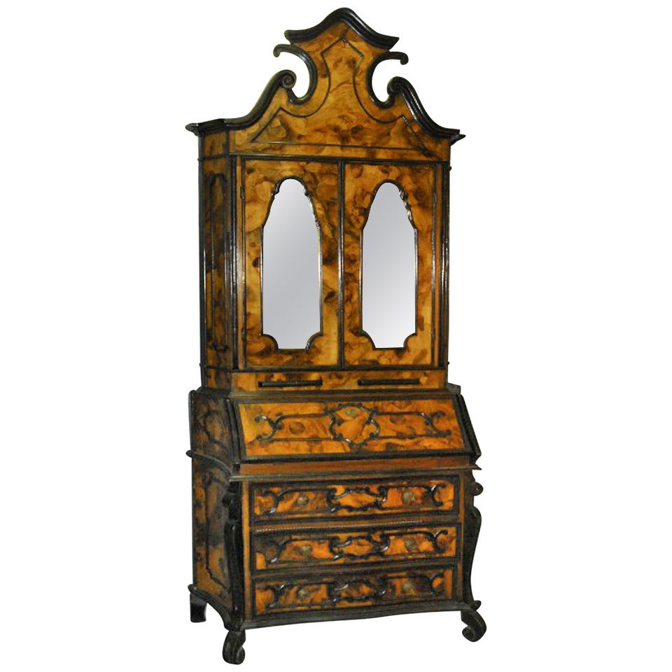Fabulous 19th Century Italian Olivewood Two-Part Secretary Desk
