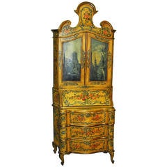 Beautiful 19th Century Venetian Painted Two-Part Secretary Desk