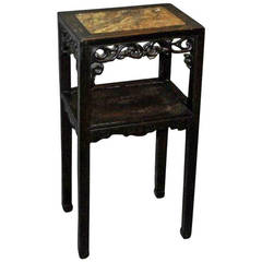 19th Century Chinese Export Carved Hardwood Marble-Top Table