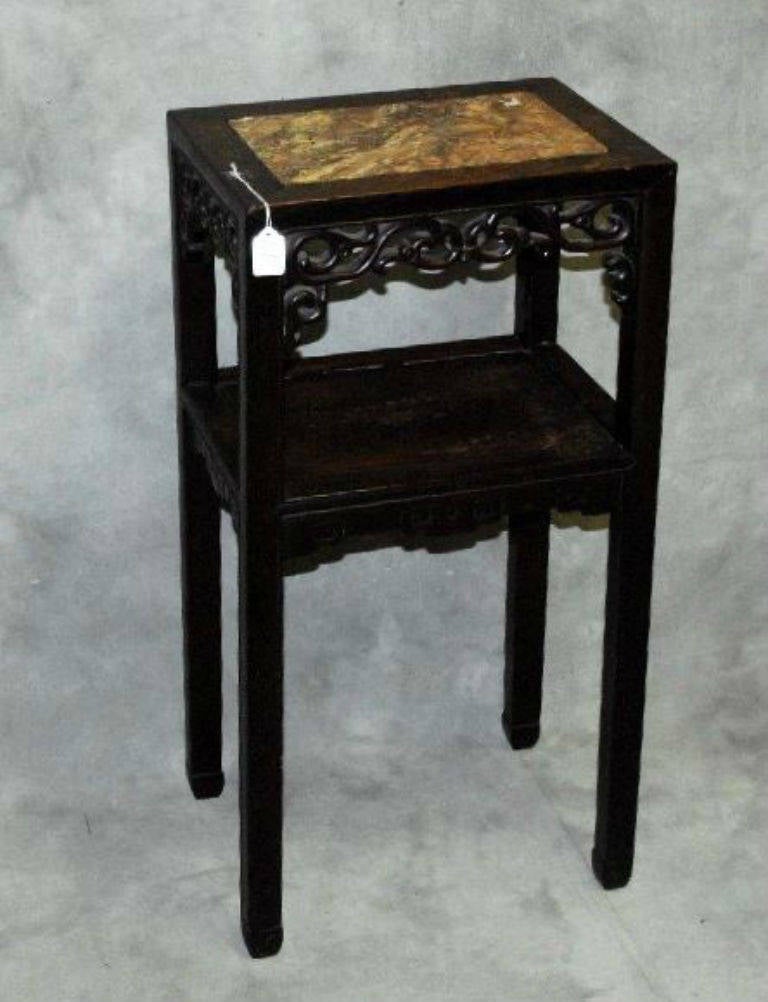 19th Century Chinese Export Carved Hardwood Marble-Top Table