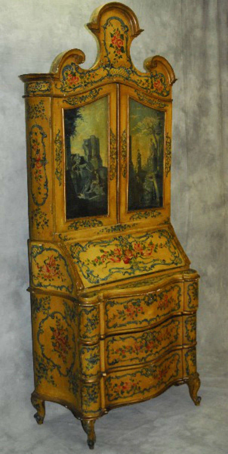 Rococo Beautiful 19th Century Venetian Painted Two-Part Secretary Desk