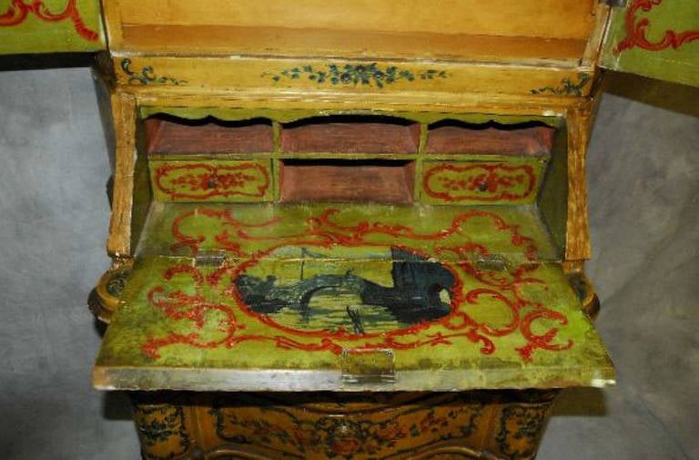 Beautiful 19th Century Venetian Painted Two-Part Secretary Desk 1