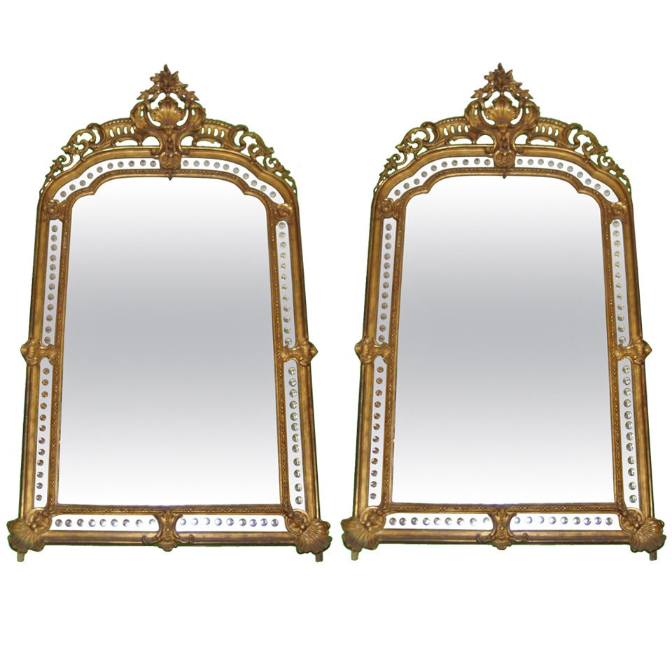 Exquisite Pair of 19th Century French Rococo Carved Giltwood Mirrors