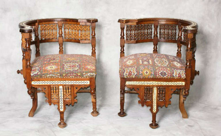 Pair Of Inlaid Moroccan Corner Chairs