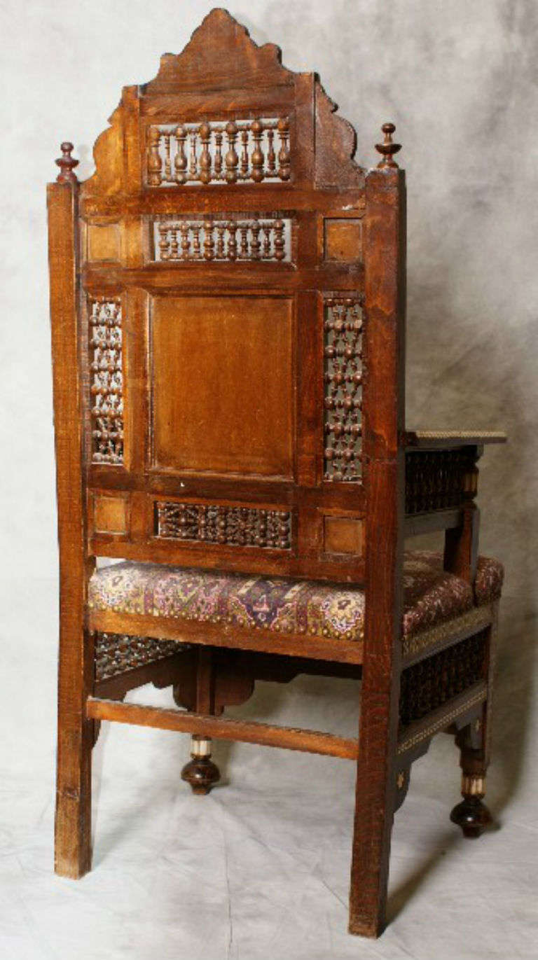 Large pair of inlaid Moroccan arm chairs. In Good Condition In Miami, FL