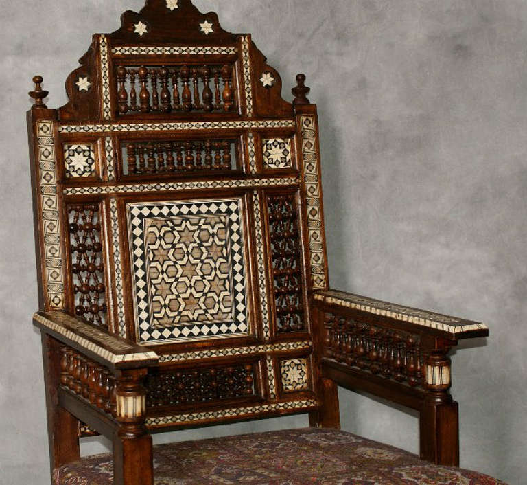 19th Century Large pair of inlaid Moroccan arm chairs.