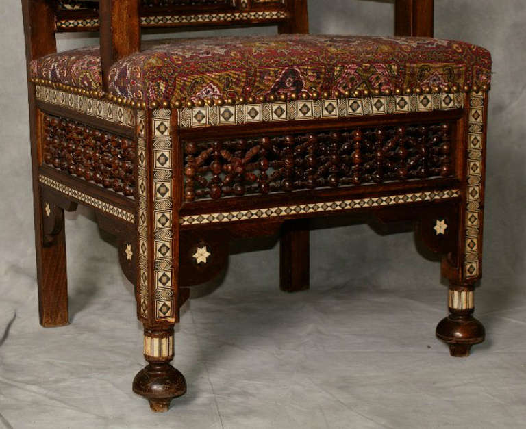 Large pair of inlaid Moroccan arm chairs. 1