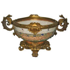 Chinese export porcelain bronze mounted centerpiece bowl (K196)