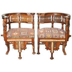 Antique Pair Of Inlaid Moroccan Corner Chairs