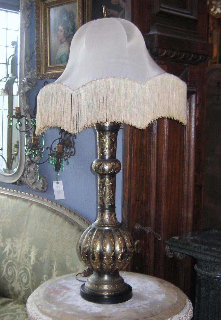 Damascene Bottle Form Table Lamp with Silk Shade