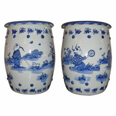 Two Chinese Export Blue and White Porcelain Garden Seats