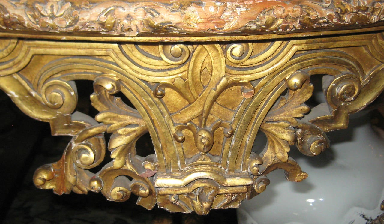 19th Century Louis XIV Carved Giltwood and Marble-Top Center Table 4