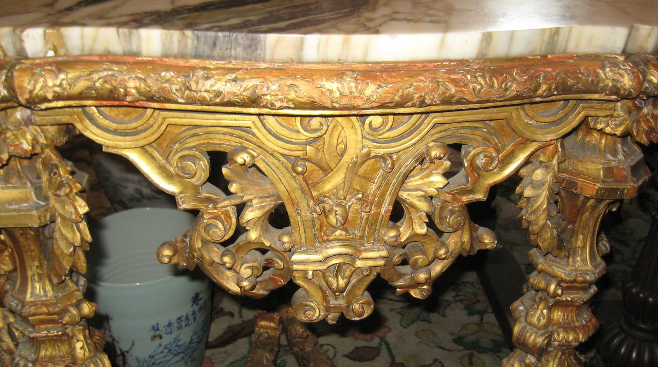 19th Century Louis XIV Carved Giltwood and Marble-Top Center Table 3
