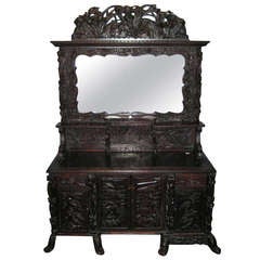 19th Century Japanese Export Carved Hardwood Buffet