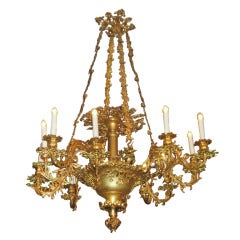 Very Fine Early 19th c. Baroque style 12-light gilt-bronze chandelier