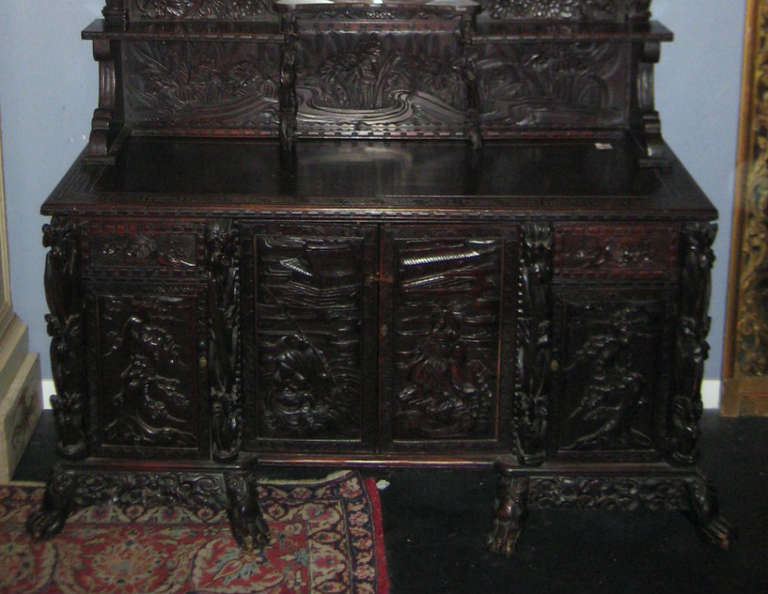 19th Century Japanese Export Carved Hardwood Buffet In Good Condition For Sale In Miami, FL