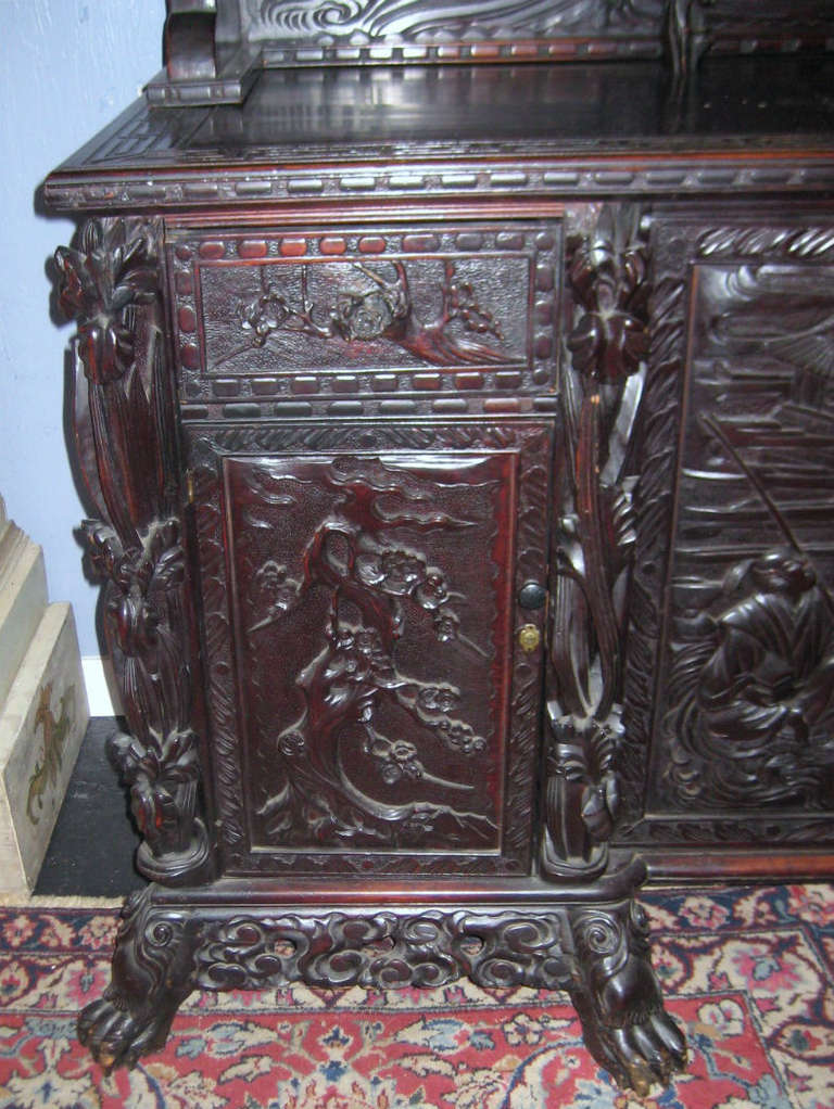19th Century Japanese Export Carved Hardwood Buffet For Sale 1
