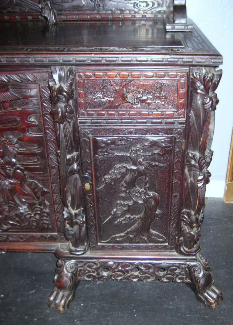19th Century Japanese Export Carved Hardwood Buffet For Sale 2