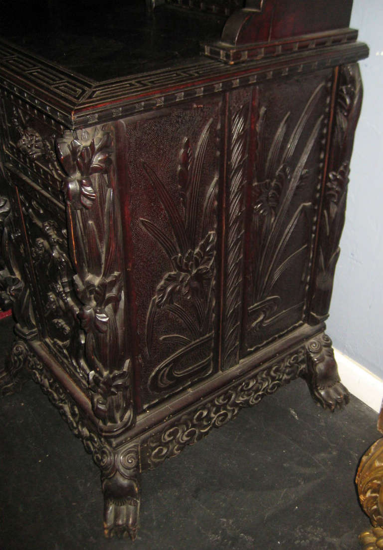 19th Century Japanese Export Carved Hardwood Buffet For Sale 3