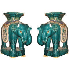 A Good Pair Of Chinese Glazed Terracotta Elephant Form Garden Seats (K140)