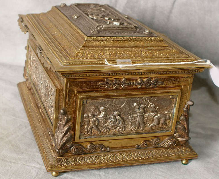 Large Continental Bronze and Silvered Bronze Jewel Box In Good Condition In Miami, FL