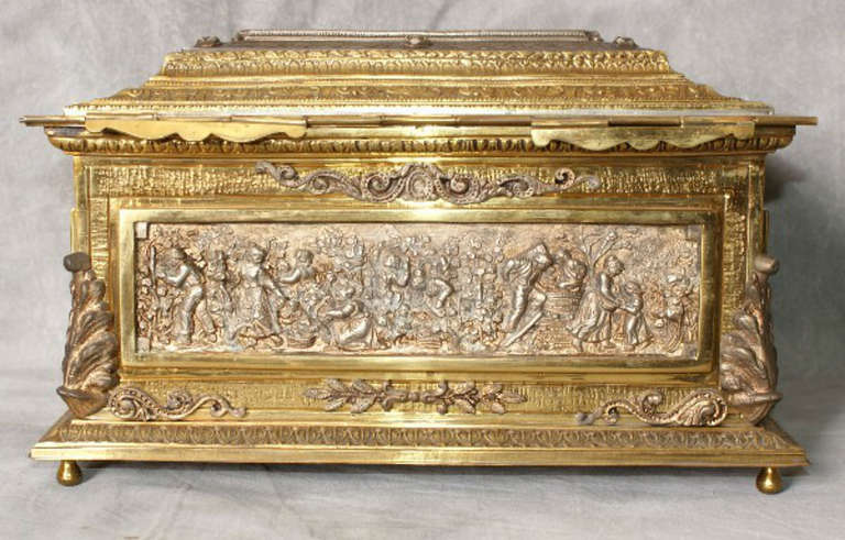 Baroque Large Continental Bronze and Silvered Bronze Jewel Box