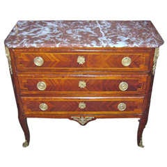 19th c. Louis XV marble top three-drawer commode (M805)