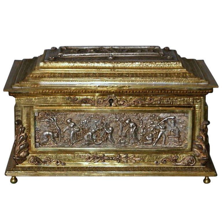 Large Continental Bronze and Silvered Bronze Jewel Box at 1stDibs