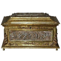 Large Continental Bronze and Silvered Bronze Jewel Box