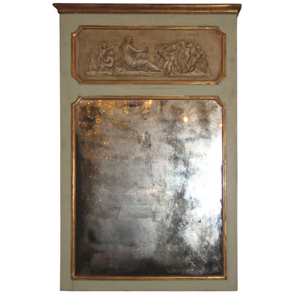 A Lovely Petite Carved and Painted Trumeau Mirror