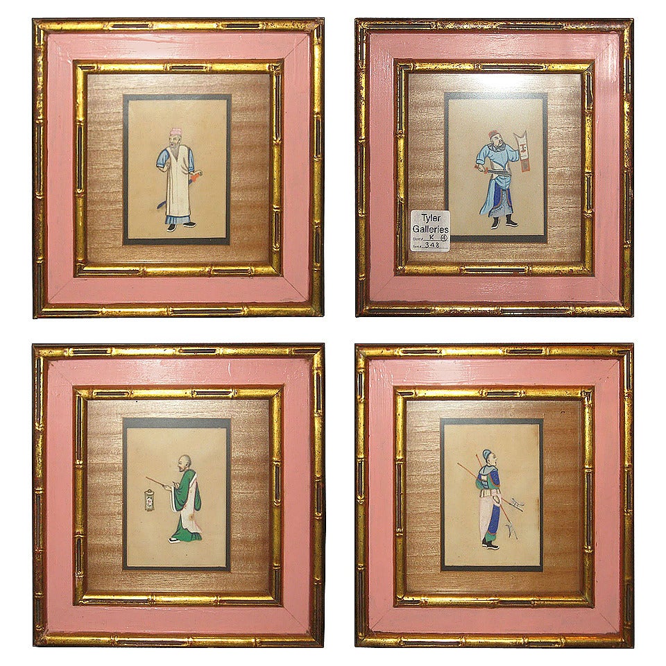 Four Antique Chinese Silk Embroidered and Framed Pictures