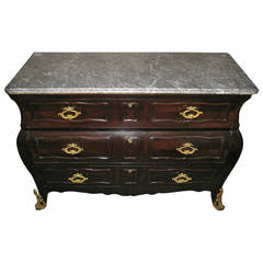 French Regence Mahogany, Marble-Top Bombe Commode