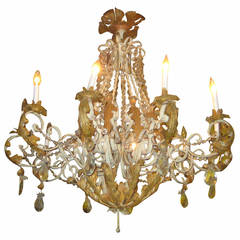 Louis XV Painted Iron and Gilt Metal and Crystal Ten-Light Chandelier