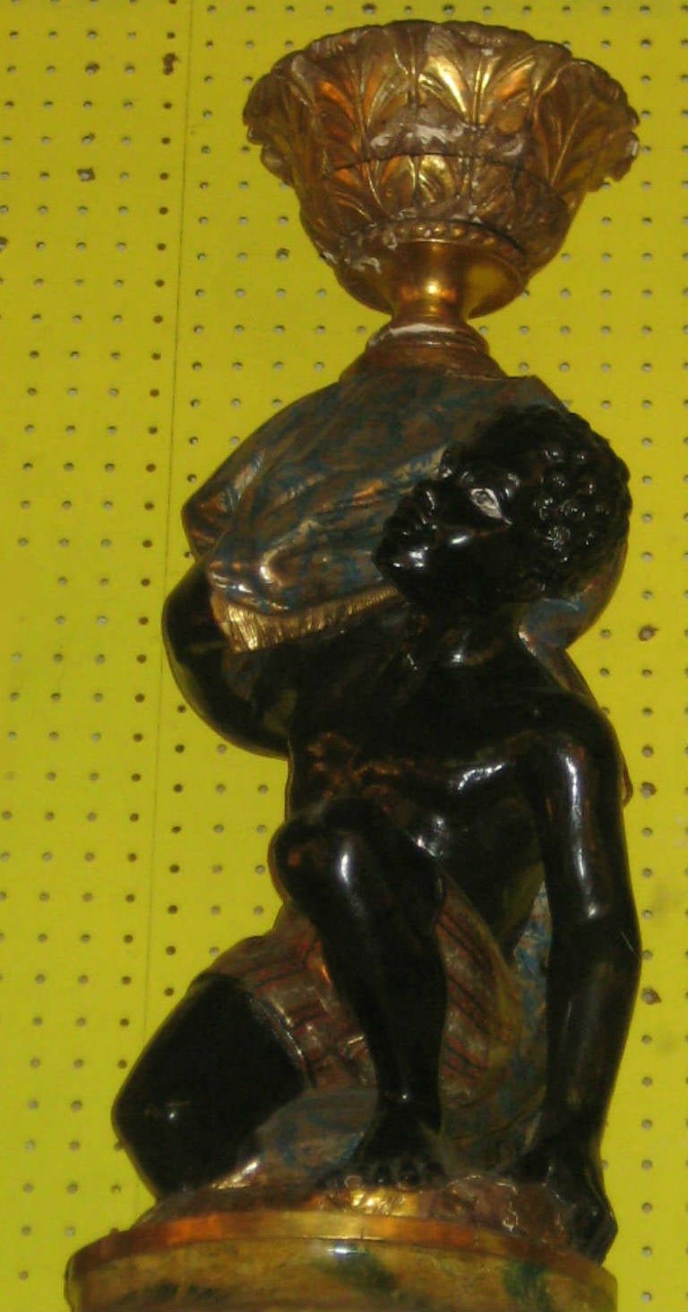 Pair of 19th Century Carved and Polychrome Figures of Blackamoors on Pedestals In Good Condition In Miami, FL