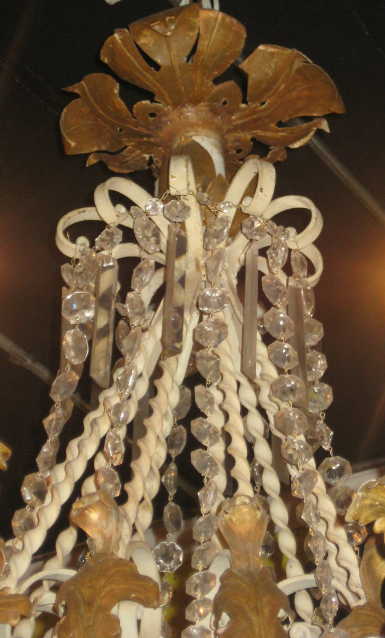 French Louis XV Painted Iron and Gilt Metal and Crystal Ten-Light Chandelier For Sale