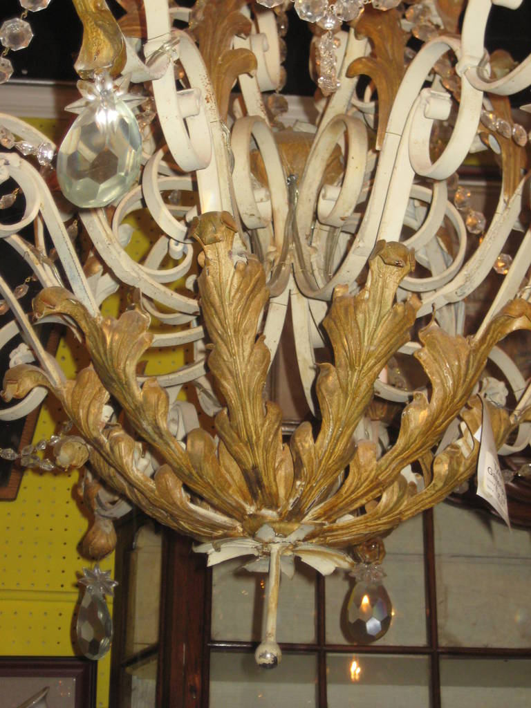 20th Century Louis XV Painted Iron and Gilt Metal and Crystal Ten-Light Chandelier For Sale