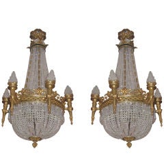 Pair of Classic Empire Bronze & Crystal Chandeliers (M944)
