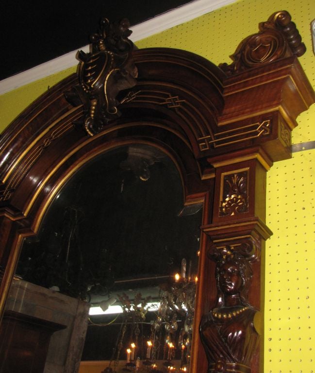 Marble 19th Century Carved Walnut Pier Mirror and Console with Label For Sale