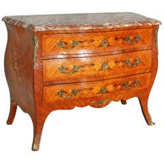 French 19th c Louis XV Kingwood and Marquetry Inlaid Commode