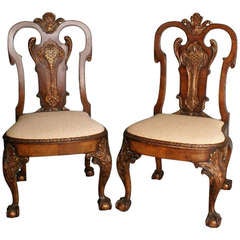 Good Pair of 19th c. Irish Chippendale Mahogany and Parcel Gilt Side Chairs