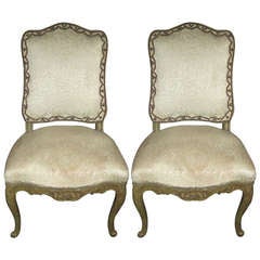 Pair of Louis XV green painted side chairs