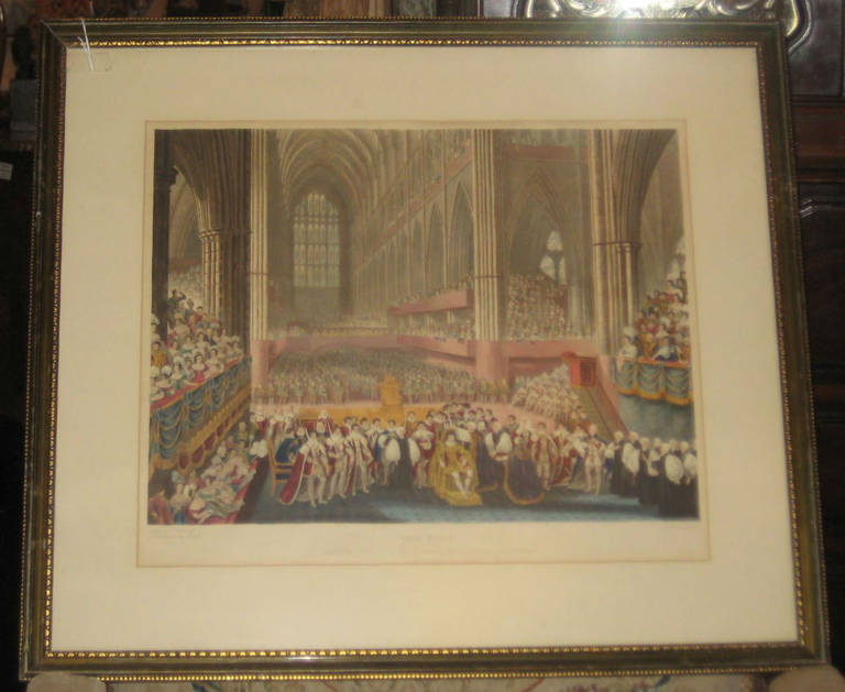 1.  Aquatint, The Ceremony of the Homage, 19th July 1821, celebrating the Coronation of King George IV, by William James Bennett (1787-1844) after  Aug. s Pugin and James Stephanoff, published 1824.  Framed: 23 3/4