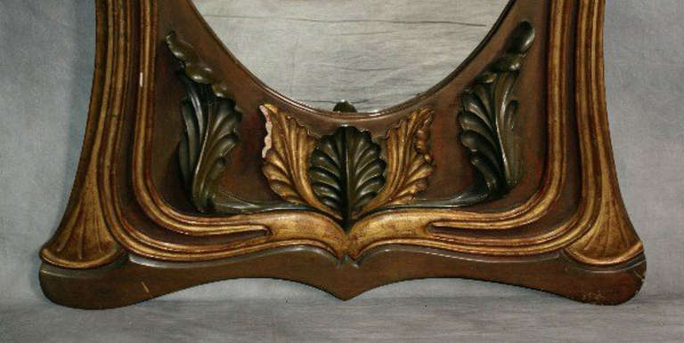 Large Art Nouveau Carved Painted and Parcel Gilt Wood Mirror In Good Condition In Miami, FL