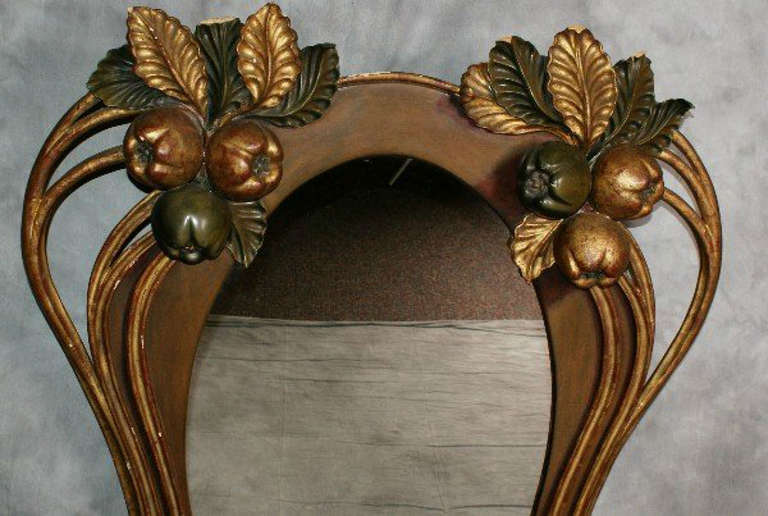 Unknown Large Art Nouveau Carved Painted and Parcel Gilt Wood Mirror