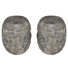 Pair of 19th c. Chinese Carved Gray Marble Garden Seats