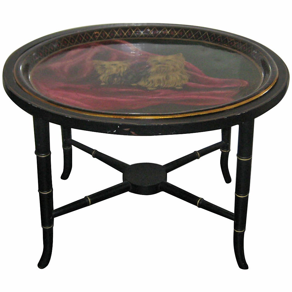 Regency Black Lacquer Oval Tray Top Table