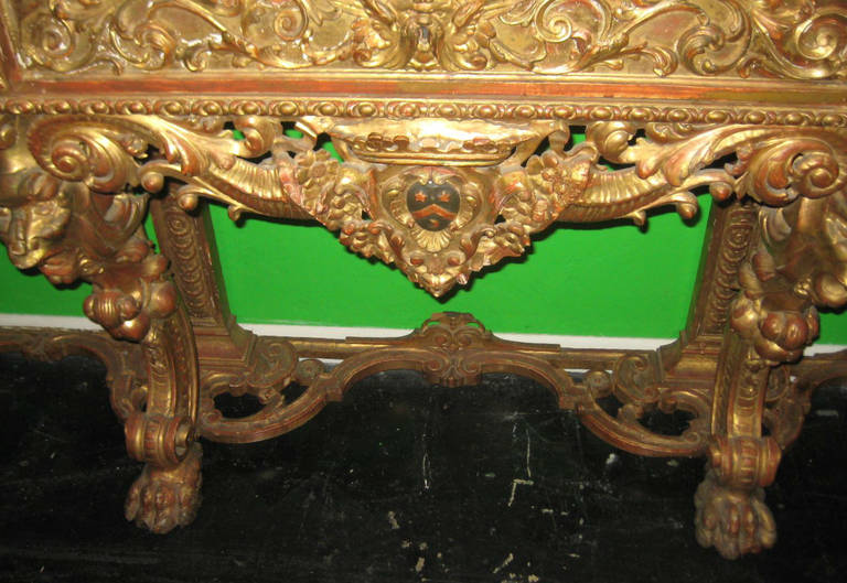 Large 19th Century Italian Carved Giltwood, Marble-Top Console Table In Good Condition In Miami, FL